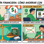 Ilustración estilo cómic comparando el ahorro entre tabaco industrial y tabaco por kilo de Tabaco.Vip.