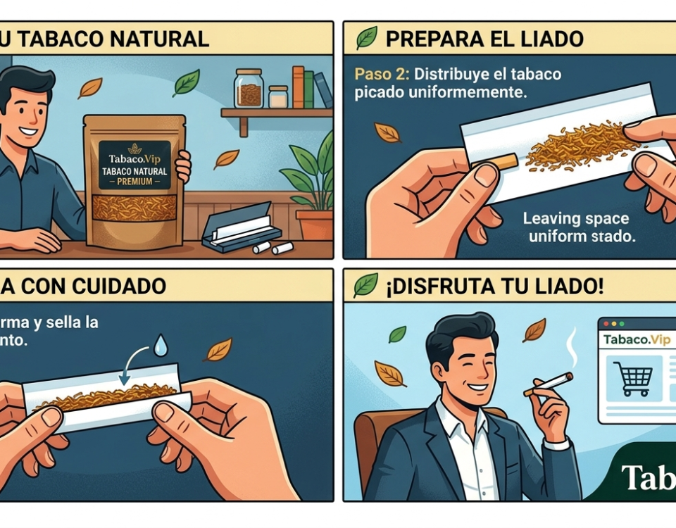 Infografía paso a paso para liar un cigarrillo con tabaco natural de Tabaco.Vip.
