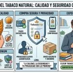 Ilustración sobre cómo identificar tabaco natural premium y realizar una compra segura online en Tabaco.Vip.