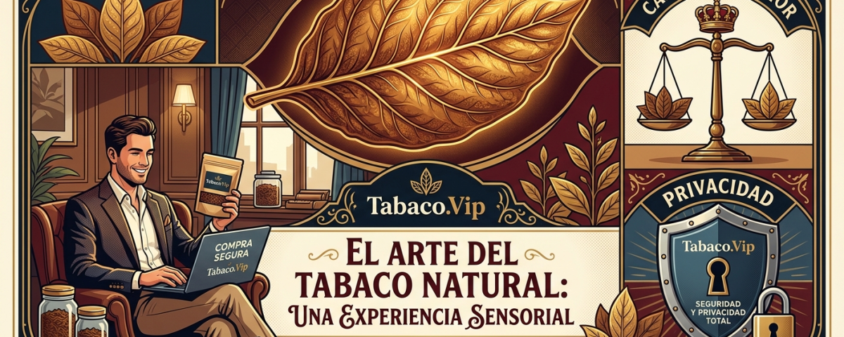 Ilustración elegante sobre la calidad de la hoja de tabaco y compra segura de tabaco natural en Tabaco.Vip.