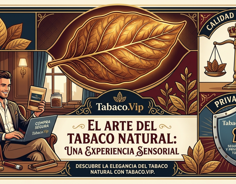 Ilustración elegante sobre la calidad de la hoja de tabaco y compra segura de tabaco natural en Tabaco.Vip.