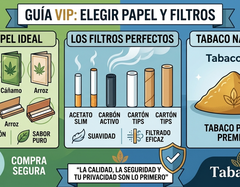 Guía visual sobre los diferentes tipos de papel de liar y filtros para tabaco natural de Tabaco.Vip.