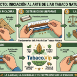 magen artística que muestra el proceso paso a paso del arte de liar tabaco natural con accesorios premium de Tabaco.Vip.