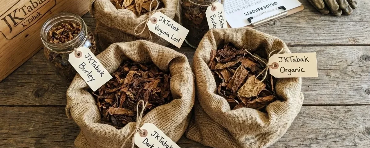 Saco de arpillera con hojas de tabaco de kilo ecológicas en un muelle de distribución moderno.